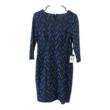 Adrianna Papell Women's Shift Geomentric Lace Design Dress Color Blue/Black 10