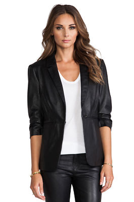 Womens Leather Blazer Jacket Lambskin One Button Slim Fit Coat Outwear - 347