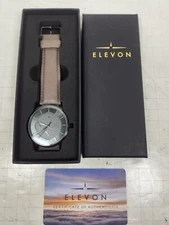 Elevon Lear Leather Band Watch Day Date Grey Gunmetal
