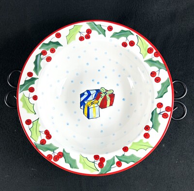 Block Basics WHIMSY Holiday Christmas 2003 Round Serving Bowl With Stand Vintage