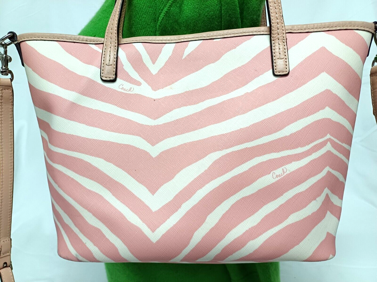 COACH PARK METRO ZEBRA PRINT PINK COATED CANVAS TOTE SHOULDER