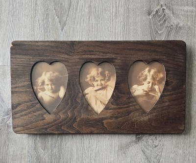 Antique Cupid Awake / Asleep Triple Heart Wood Frame M B Parkinson Prints