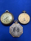 3 ANTIQUE ELGIN, INGERSOLL AND ZETA POCKET WATCHES FOR REPAIR OR PARTS