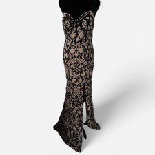 Black Beige Sequin Formal Gown with Slit