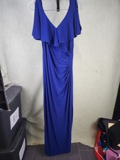 Lauren Ralph Lauren Blue Ruffle Jersey Gown Elegant Formal Dress A1