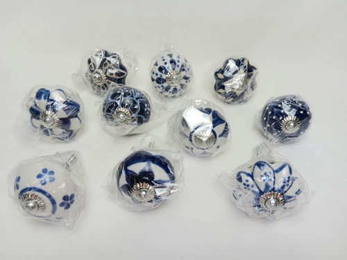10 New Blue & White Hand-painted Ceramic Porcelain Knobs Cabinet Drawer Pulls