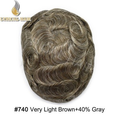 US Mens Toupee French Lace PU Skin Base Hairpiece Human Hair Replacement System