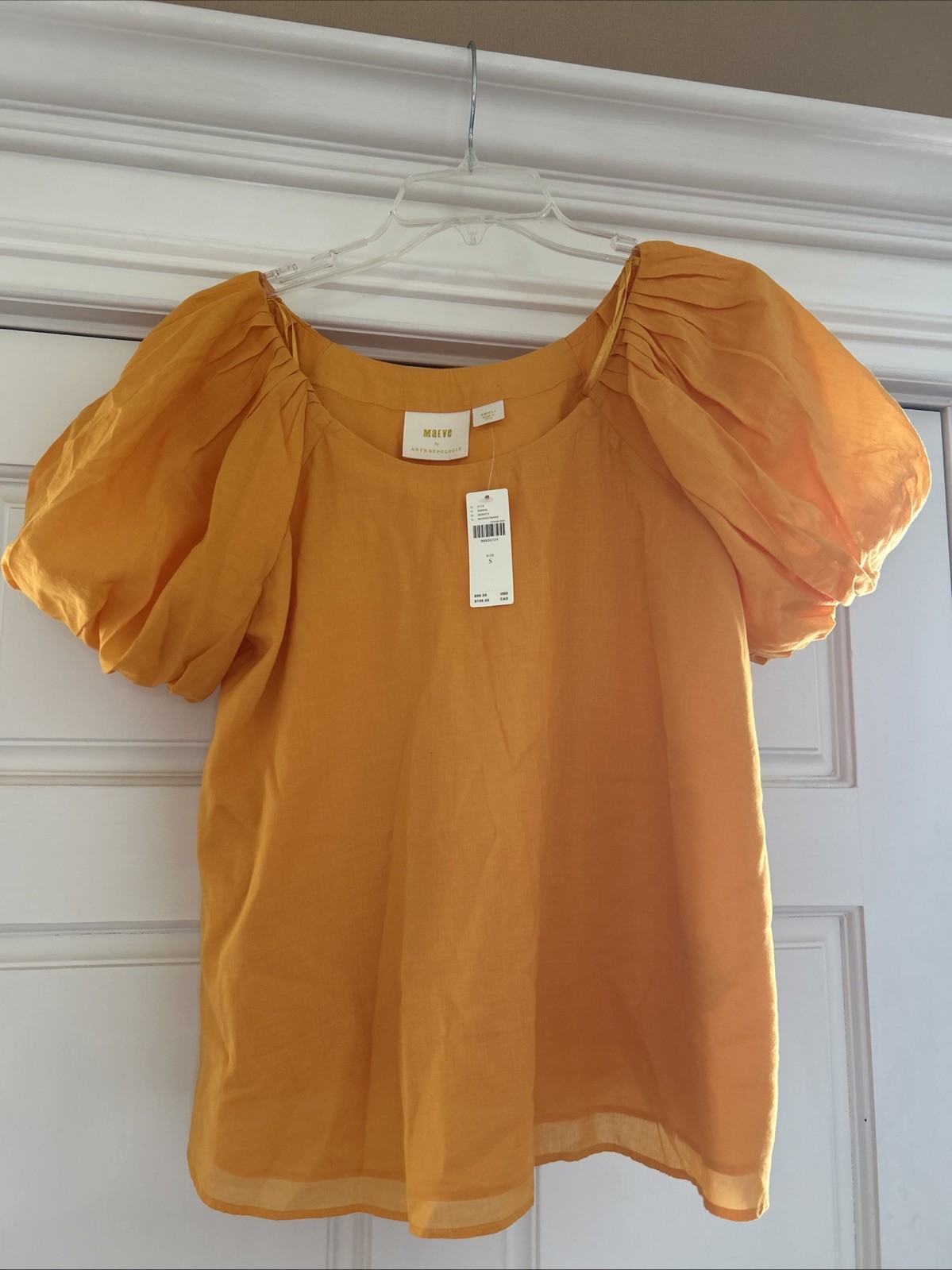 MAEVE Anthropologie Puff Sleeve Cotton Top~ Mango ~ S