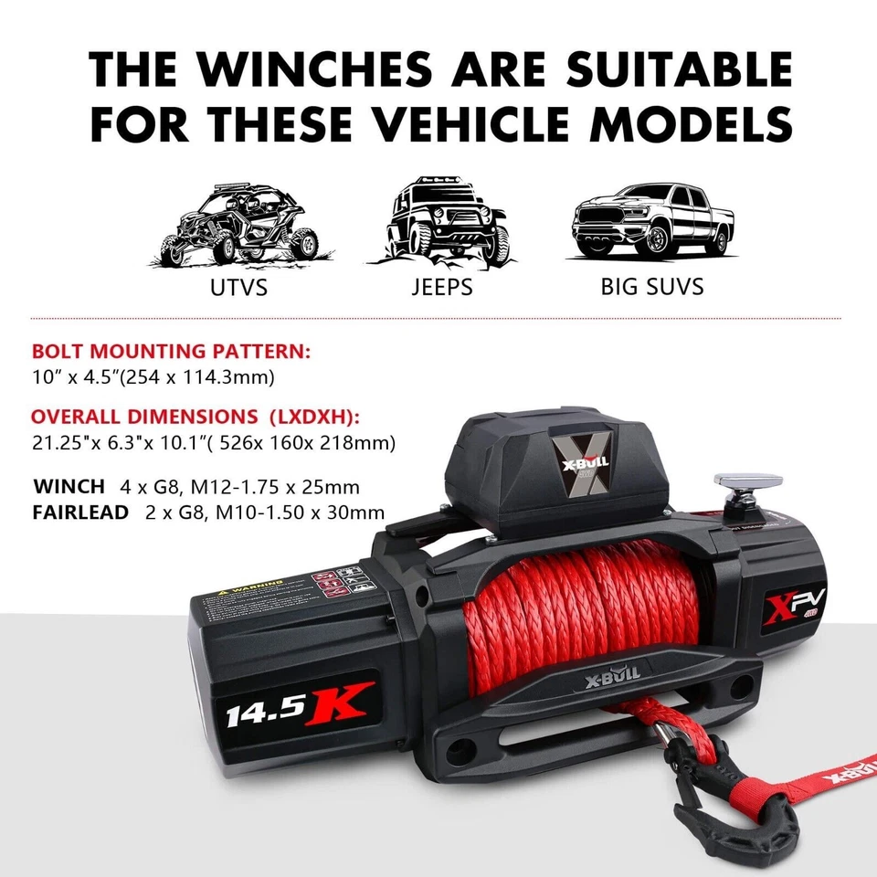 X-BULL Electric Winch 14500lb Synthetic Rope Trailer Truck Off-Road 4WD 4x4 Jeep - Image 3 of 4