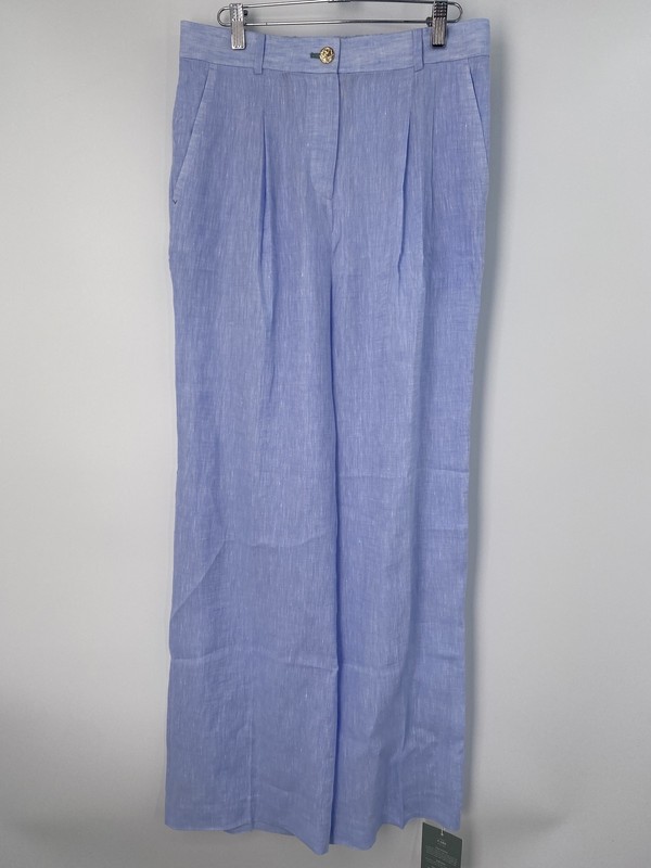 Ravella Womens Pant Sky Blue Size M Lina Italian Linen Wide Leg Relaxed Fit