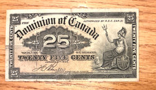 Mogi9 Dominion of Canada DC-15b  VG10 25 cents  1900 shinplaster paper note