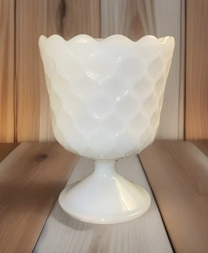 Vtg EOBrody Milk Glass MJ-42 Pedestal Planter/Vase/Candy Dish-Quilted-Ohio-EUC