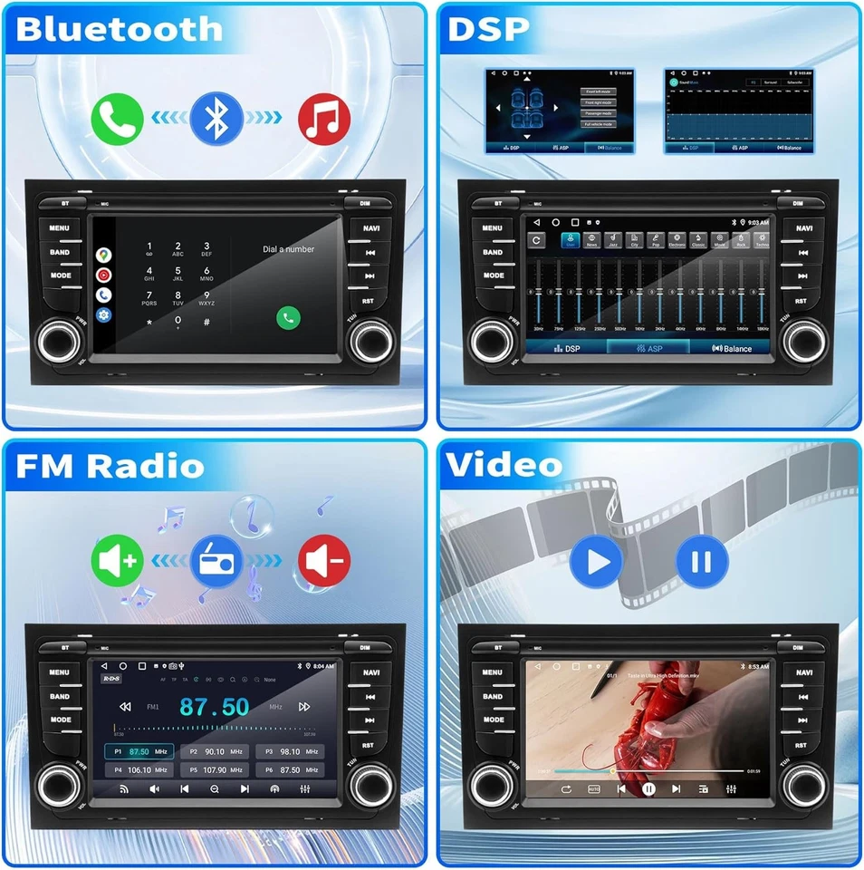 Gdienty Autoradio per Audi A4 S4 B6 B7 RS4, Sistema Android 12 2G 64G - Immagine 3 di 4