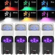 8pcs Wireless LED stage Uplight 6X18W RGBWA UV Rechargeable Par Light w/ Case