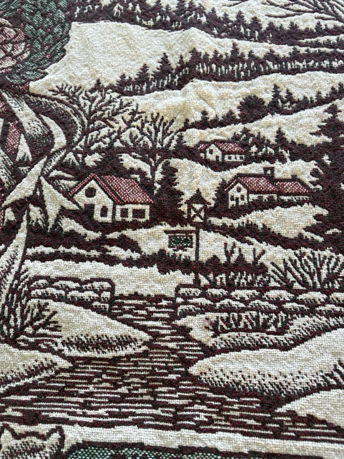 Vintage Christmas Woven Throw Blanket Tapestry Fringe Tree Cat Window ...