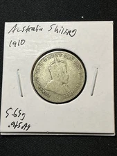 Australia 1 Shilling 1910 - Old Foreign Sterling Silver Coin