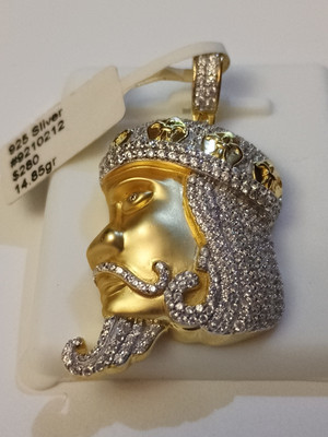 Real Yellow Gold Sterling Silver925  King Pendant Charm Cz 