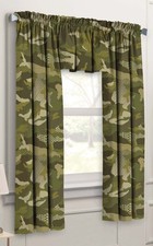 Geo Camo 3-Piece Camouflage Kids Bedroom Curtain Panel Set, Green, 63-Inch