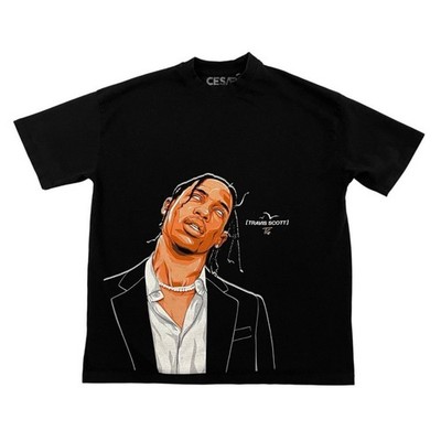 Travis Scott Graphic T Shirt Size Large Black Designed by Cesar 2023 Heavyweight