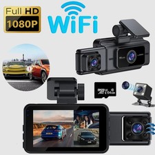 4K Dash Cam Recorder-3 Channel Dash Cam WiFi Front and Rear Inside, 64GB SD Card