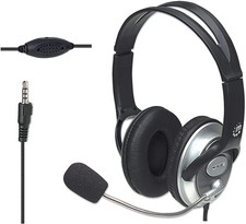 MANHATTAN Wired Headset with Microphone - 8 ft Long Silver, Black