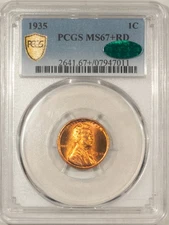 1935 LINCOLN CENT, PCGS MS-67+RD, SCREAMING LUSTER & SUPERB; CAC & PQ!