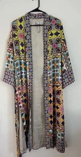 Zara Belted Satin Multicolor Print Kimono Robe With Tie Sash Oversized Size XS