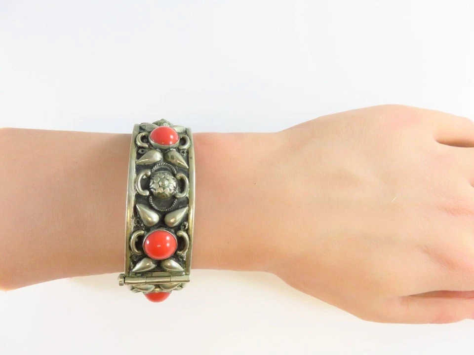 Brazalete Brazalete Vintage con Cabujones de Cristal Naranja - 7 1/2" Foto 3 de 4