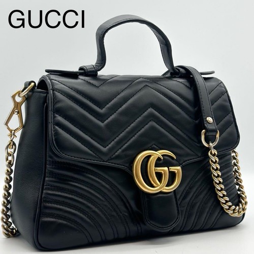 Gucci Marmont Chain 2way Handbag Black Leather Women's Pre-owned From Japan