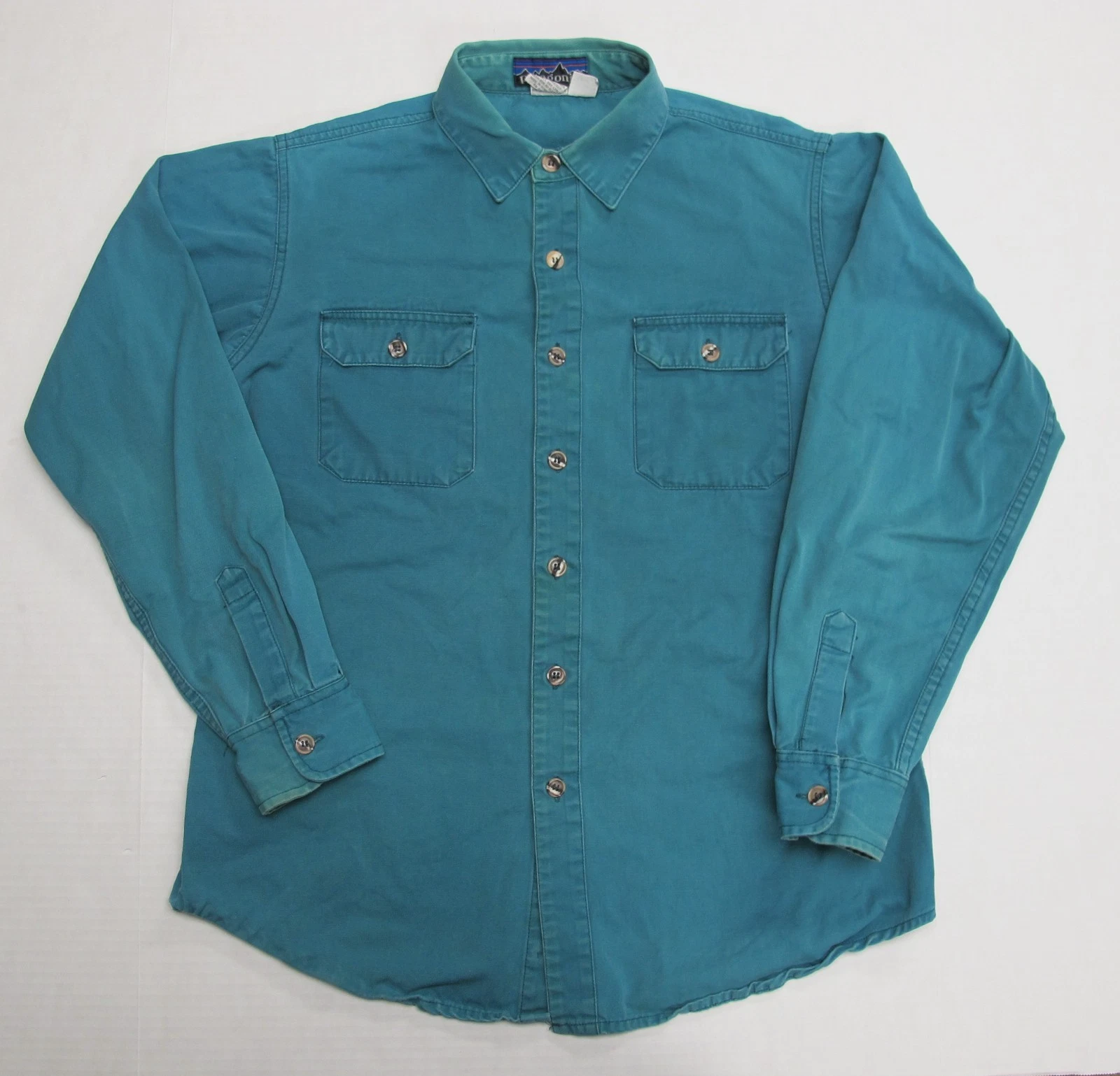 Vintage Patagonia Canvas Work Shirt Mens Large Green Teal 80s Cotton Gorpcore
