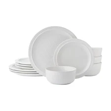 Blooming Meadow 12 Piece Plates Bowls Dinnerware Set, Service for 4, Cream