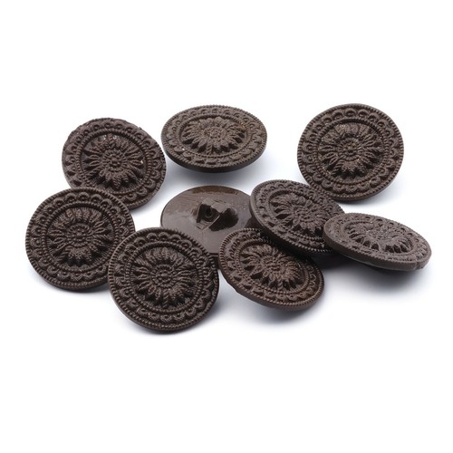 Lot (10) Vintage 30er Jahre Tschechische Braun Floral Glasknöpfe 18mm - Bild 1 von 2