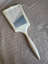 Art Deco style cream white Lucite hand mirror