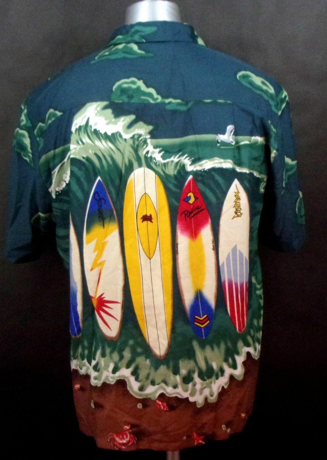 PARADISE FOUND Large Men's Button-Front  Short Sleeve SurfBoards 100% Rayon L