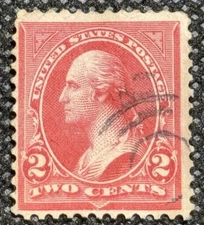 Scott 267a, Pink- 2c George Washington, Type III- 1897- Used Bullseye Cancel