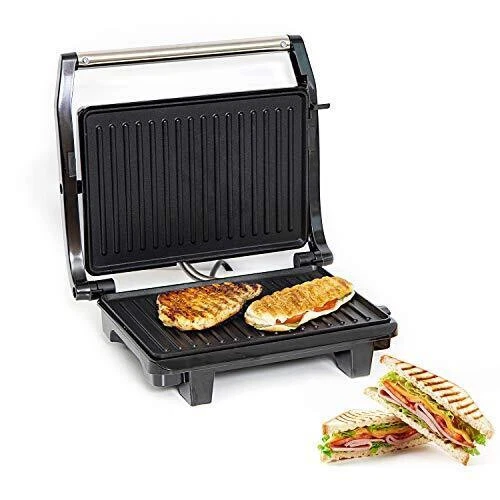 Stainless Steel Panini Grill Maker w Non-Stick Plates Cord-Warp For Storage NEW