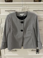 Nine West Black Ivory Stretch Blazer Gathered Hem Sleeves NWT 119.00