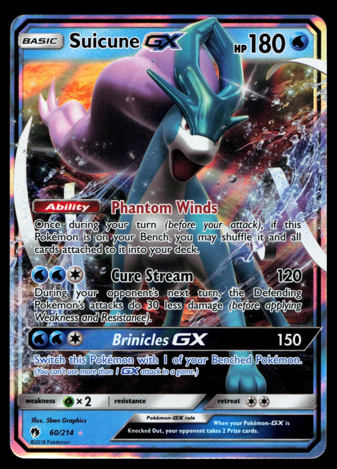 Suicune GX 60/214 Lost Thunder Holo Rare Pokemon Card