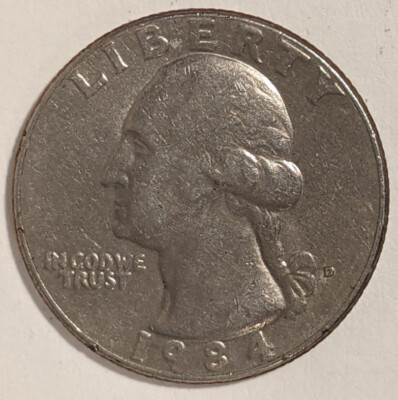 1984, Washington Quarter. Mint Error ''IN COD WE TRUST'' Good Condition