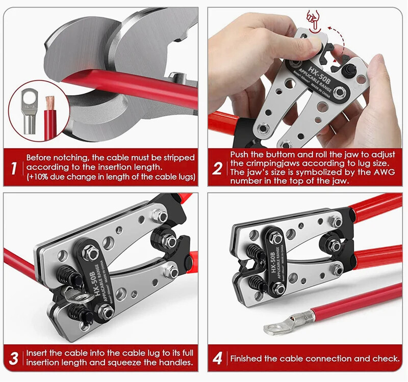 Battery Cable Crimper Tool Steel Wire Cutter Copper Lug Heat Shrink