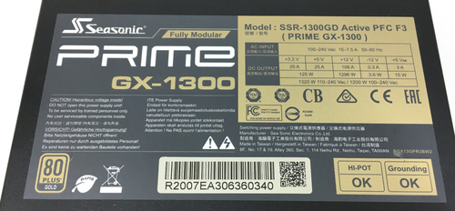 Seasonic PRIME GX-1300 SSR-1300GD Active PFC F3 1300W 80+ Gold Power Supply - Afbeelding 7 van 7