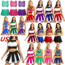Women Cheerleader Uniform Crop Top Mini Skirt School Girl Fancy Dress Costume