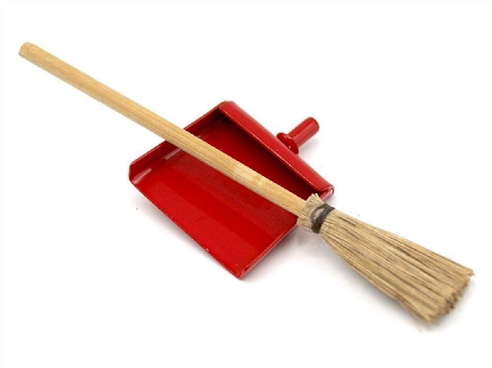 Bambole Casa Rosso Paletta E Spazzola Scopa Miniatura Cucina Pulizia Accessorio