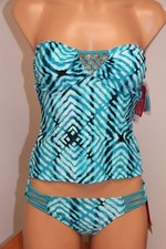 NWT Hula Honey Swimsuit Bikini Tankini 2pc set Sz XS S Bandeau Blue