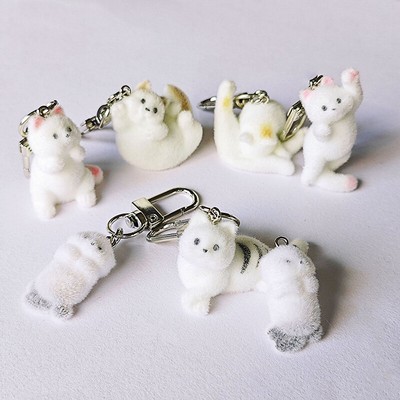 Flocking Resin Creative Three-dimensional Cute Cat Keychain Cartoon Animal Charm