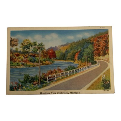 1941 Centerville Michigan Postcard C.T. River Scene Art-Colortone
