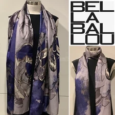 BELLA BALLOU Denmark Silk Satin Purple,Grey Digital Floral 65x185cm HandrollHem