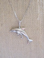 Sterling Silver 925 Mother And Baby Dolphin Pendant Necklace 18"