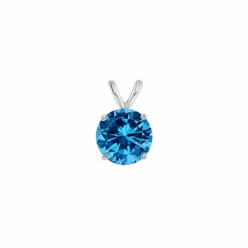 2 Ct. Round Brilliant Cut Treated Blue Diamond Solitaire Pendant 18" Necklace - Picture 2 of 4
