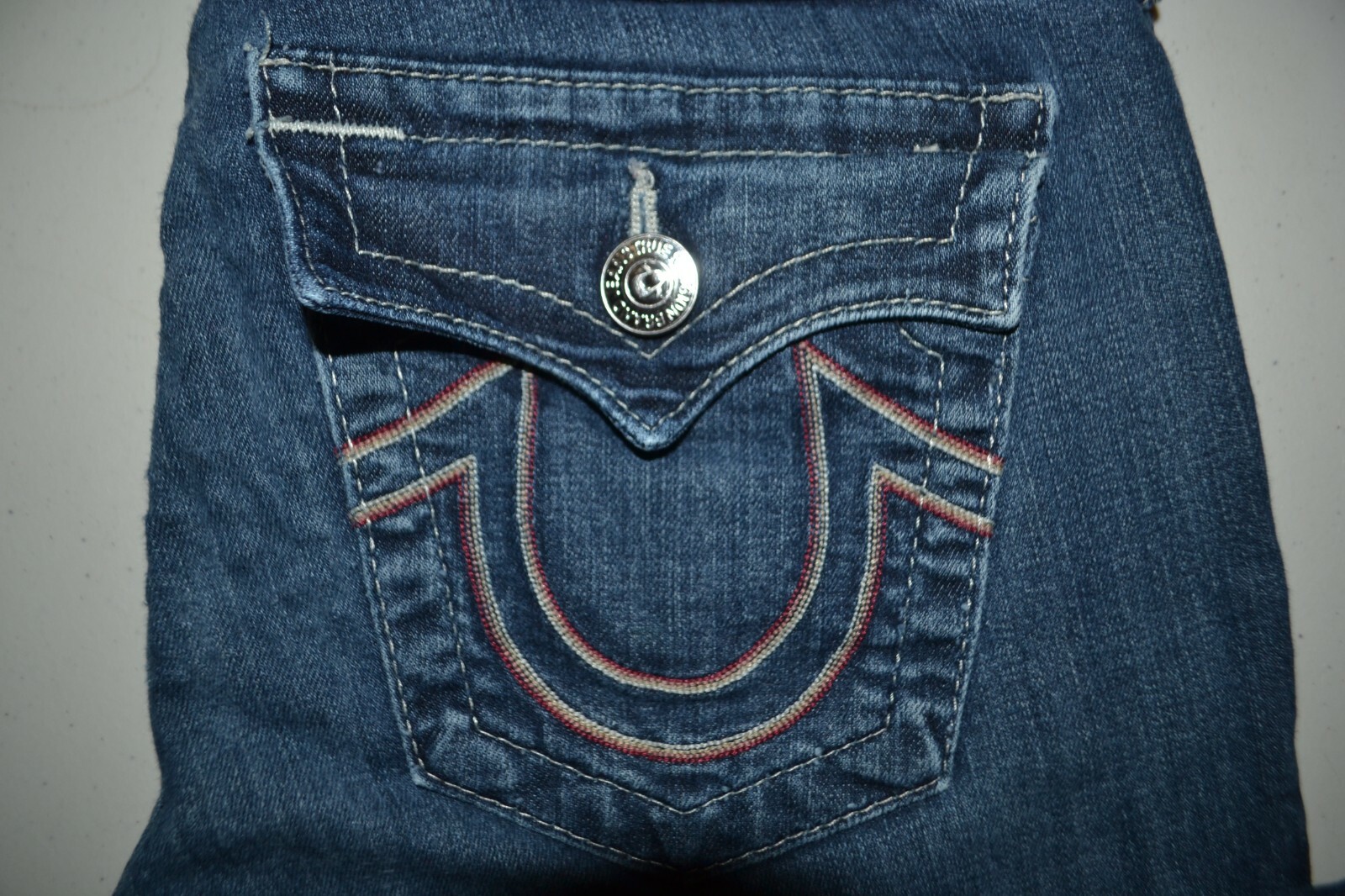 True Religion Women's Skinny Embellished Pocket Flaps Blue Denim Jeans Sz 29x32 thumbnail 2